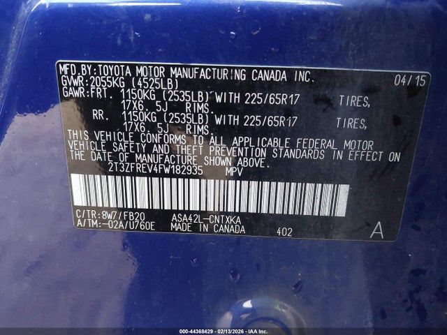 Toyota RAV4 LE 2015 2T3ZFREV4FW182935 Image 9