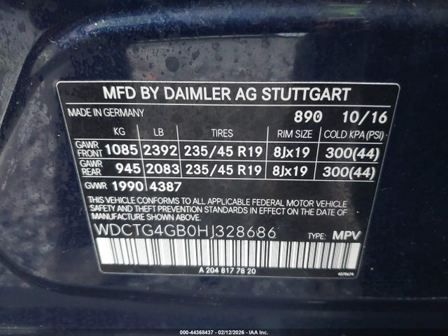 WDCTG4GB0HJ328686 Mercedes-Benz Gla 250 4matic