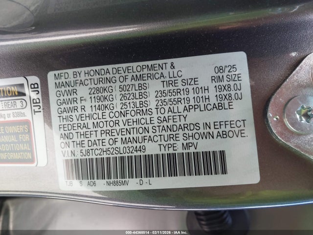 2025 Acura Rdx Technology Package მანქანა იყიდება აუქციონზე, vin: 5J8TC2H52SL032449, აუქციონის ნომერი: 44368514