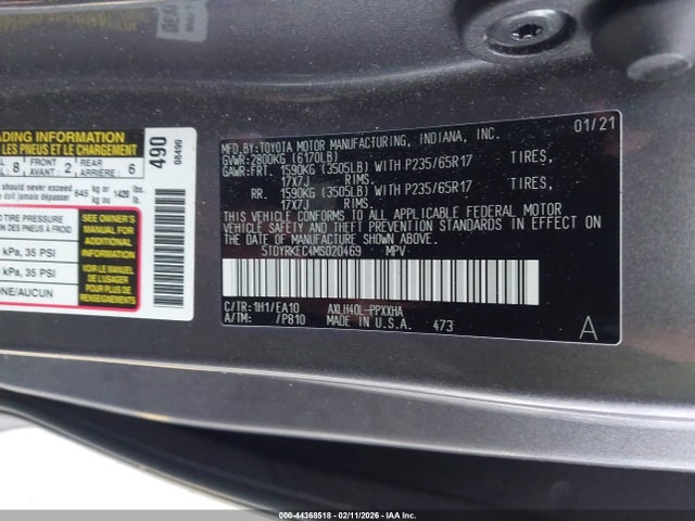 Toyota SIENNA XLE 2021 5TDYRKEC4MS020469 Image 9