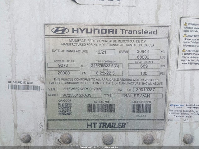 Продажа на аукционе авто 2023 Hyundai Translead Inc Unknown, vin: 3H3V532K6PS017026, номер лота: 44368520