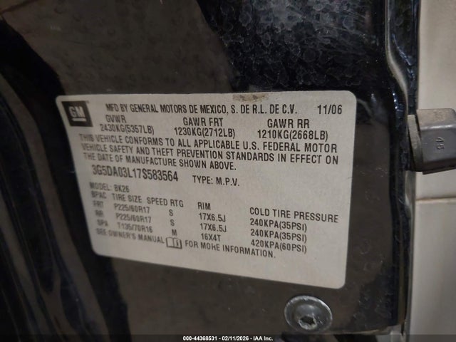 Продажа на аукционе авто 2007 Buick Rendezvous Cxl, vin: 3G5DA03L17S583564, номер лота: 44368531