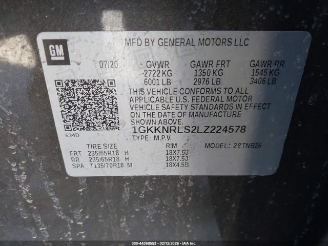 Продажа на аукционе авто 2020 Gmc Acadia Fwd Sle, vin: 1GKKNRLS2LZ224578, номер лота: 44368553