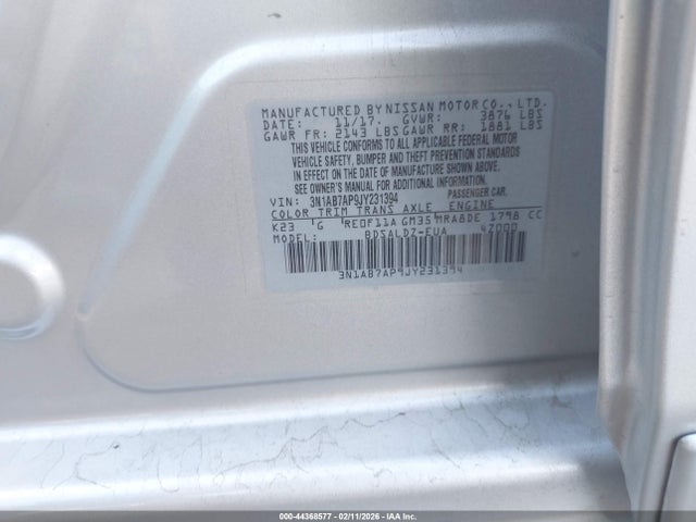 3N1AB7AP9JY231394 Nissan SENTRA SV