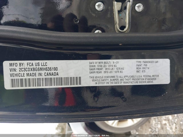2C3CDXBG6MH636190 Dodge Charger Sxt Rwd