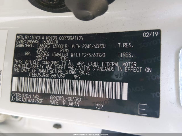 JTEBU5JR4K5681059 Toyota 4runner Limited