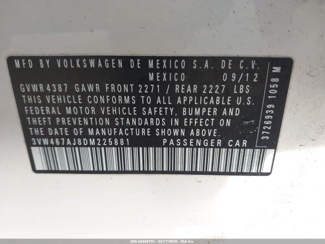 Aukcja sprzedaży 2013 Volkswagen Jetta Gli Autobahn, vin: 3VW467AJ8DM225881, numer aukcji: 44368701