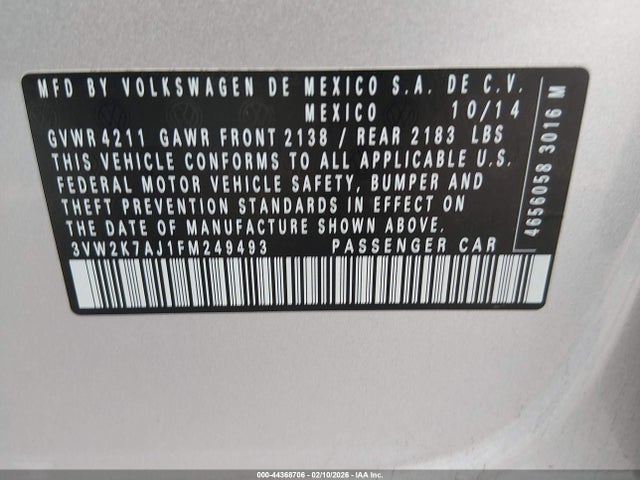 3VW2K7AJ1FM249493 Volkswagen Jetta 2.0l S