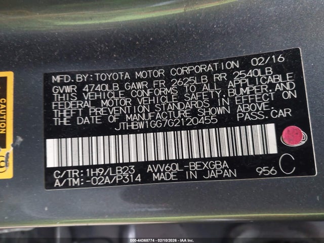 JTHBW1GG7G2120455 Lexus ES 300H