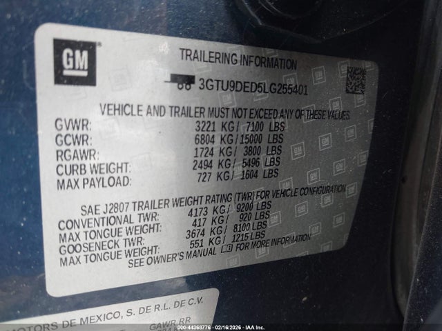 3GTU9DED5LG255401 GMC Sierra 1500 4wd Short Box Slt