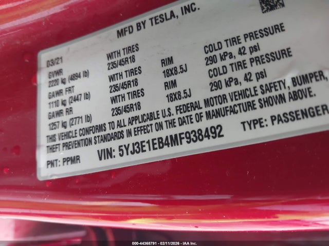 2021 TESLA MODEL 3 5YJ3E1EB4MF938492 Photo 8