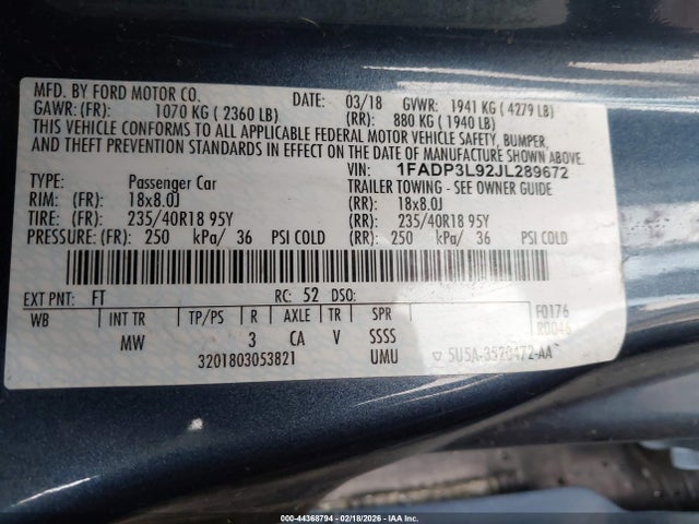 1FADP3L92JL289672 Ford FOCUS ST