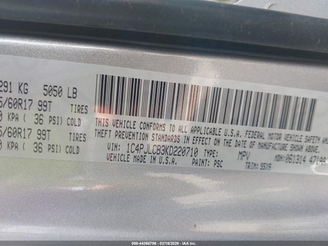 44368796 :رقم المزاد ، 1C4PJLCB3KD220710 vin ، 2019 Jeep Cherokee Latitude Fwd مزاد بيع
