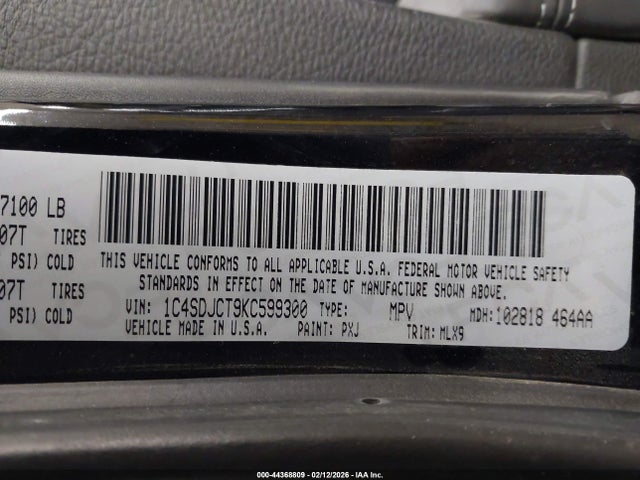 Продажа на аукционе авто 2019 Dodge Durango R/t Awd, vin: 1C4SDJCT9KC599300, номер лота: 44368809