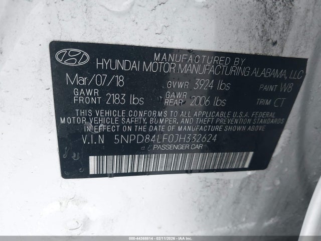 5NPD84LF0JH332624 Hyundai ELANTRA SEL