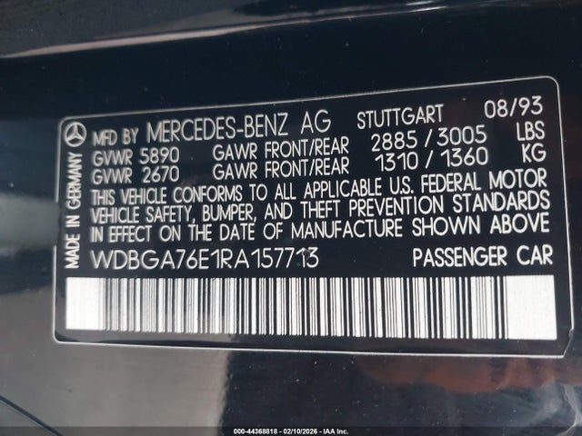 1994 MERCEDES-BENZ S WDBGA76E1RA157713 Photo 8