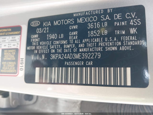 3KPA24AD3ME392279 KIA RIO S