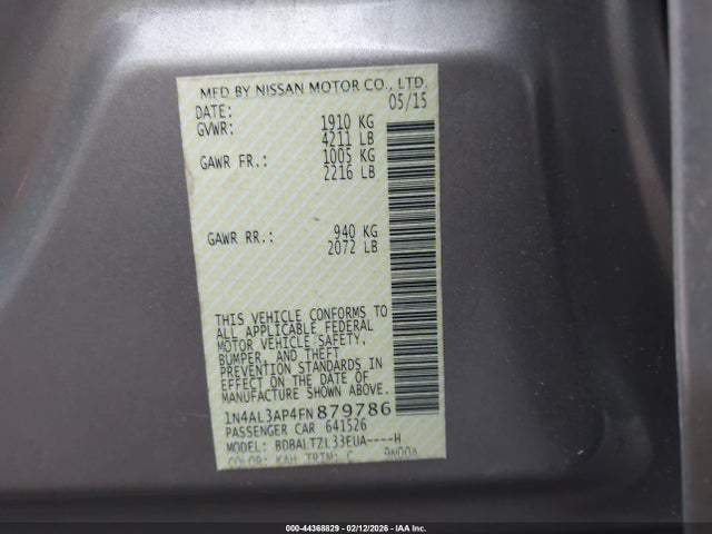 Aukcja sprzedaży 2015 Nissan Altima 2.5 Sl, vin: 1N4AL3AP4FN879786, numer aukcji: 44368829