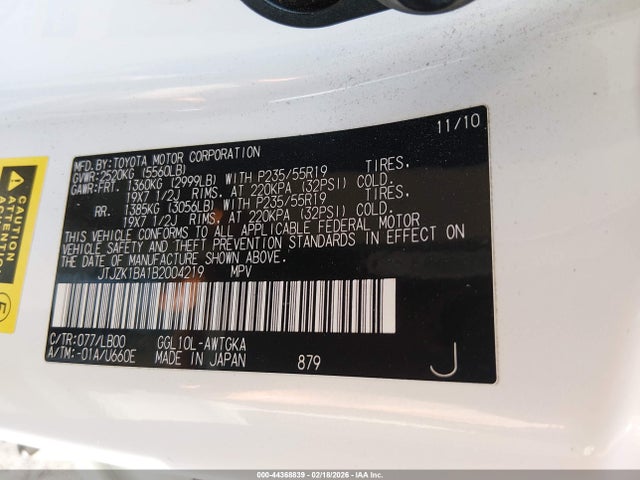 Aukcja sprzedaży 2011 Lexus Rx 350, vin: JTJZK1BA1B2004219, numer aukcji: 44368839