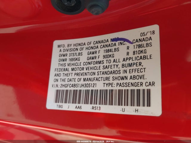 2HGFC4B51JH305121 Honda Civic Lx