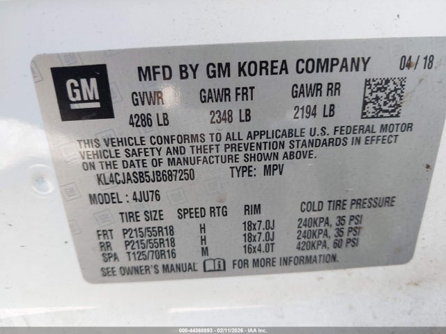 44368893 :رقم المزاد ، KL4CJASB5JB687250 vin ، 2018 Buick Encore Preferred مزاد بيع