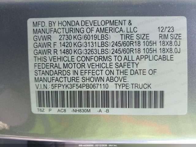 Honda Ridgeline Rtl 2023 5FPYK3F54PB067110 Image 9