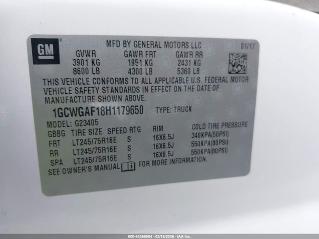 1GCWGAF18H1179650 Chevrolet Express 2500 Work Van