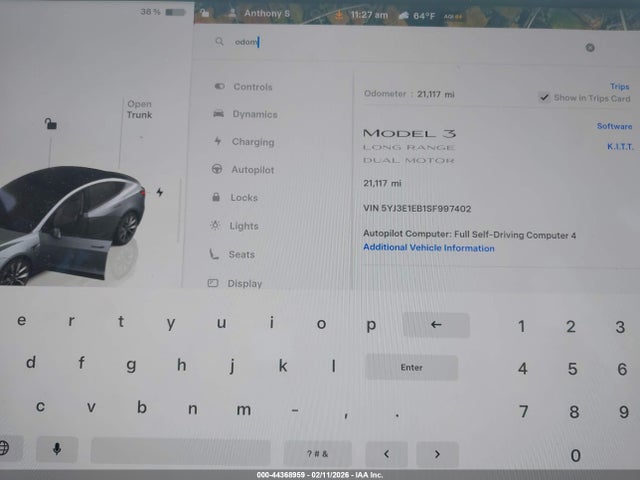 2025 Tesla Model 3 Long Range All-wheel Drive მანქანა იყიდება აუქციონზე, vin: 5YJ3E1EB1SF997402, აუქციონის ნომერი: 44368959