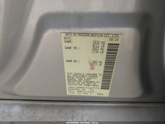1N4AL3AP6FN312771 Nissan Altima 2.5/2.5 S/2.5 Sl/2.5 Sv