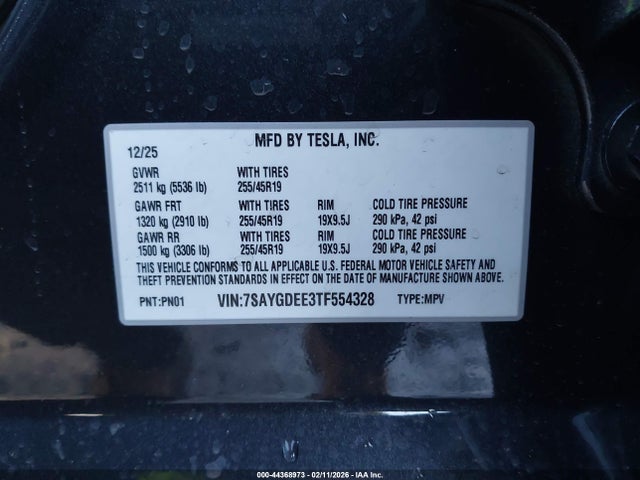 Продаж на аукціоні авто 2026 Tesla Model Y Long Range Launch Series/premium All-wheel Drive, vin: 7SAYGDEE3TF554328, номер лоту: 44368973