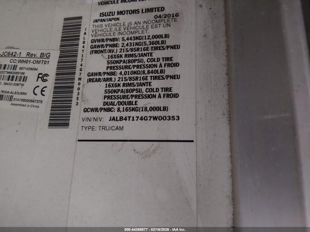 JALB4T174G7W00353 Isuzu NPR