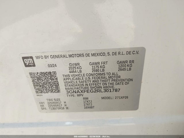 3GNAXFEG2RL301787 Chevrolet Equinox Fwd 1fl