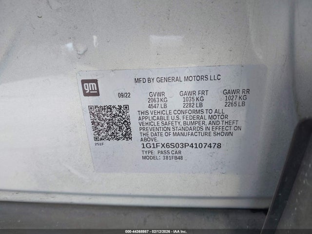 1G1FX6S03P4107478 Chevrolet Bolt Ev Fwd 2lt