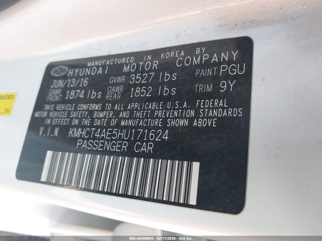 KMHCT4AE5HU171624 Hyundai ACCENT SE