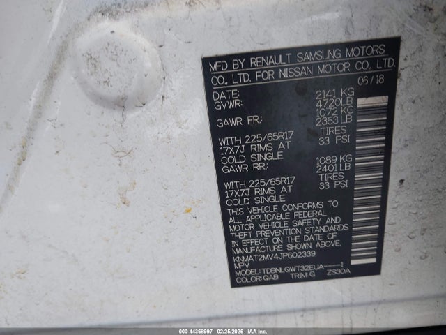 Продажа на аукционе авто 2018 Nissan Rogue Sv, vin: KNMAT2MV4JP602339, номер лота: 44368997