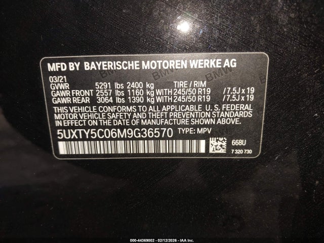 Продажа на аукционе авто 2021 Bmw X3 Xdrive30i, vin: 5UXTY5C06M9G36570, номер лота: 44369002
