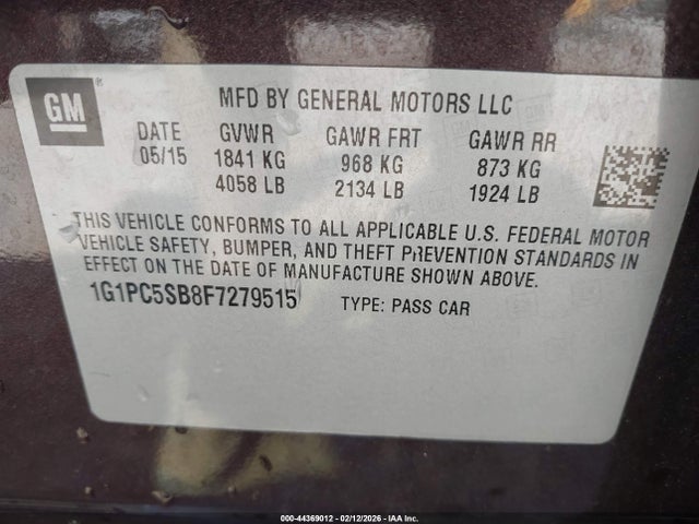 1G1PC5SB8F7279515 Chevrolet Cruze 1lt Auto