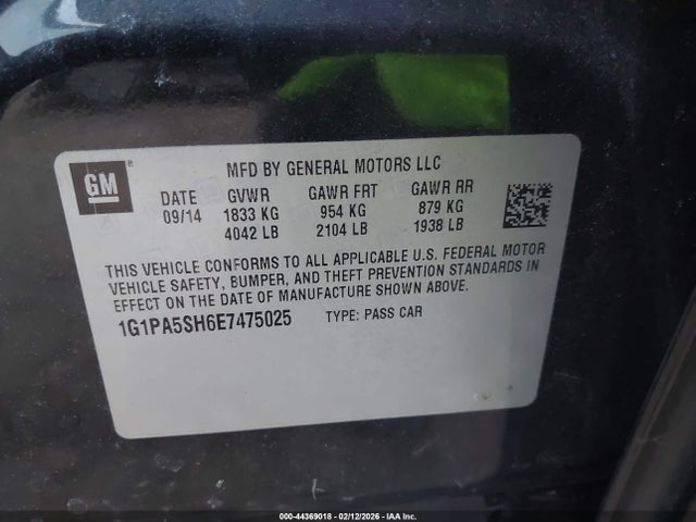 1G1PA5SH6E7475025 Chevrolet Cruze Ls Auto