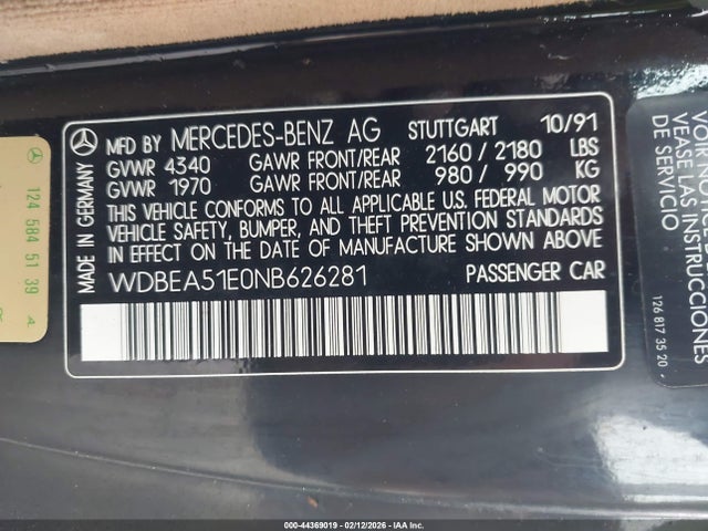 Продаж на аукціоні авто 1992 Mercedes-benz 300 Ce, vin: WDBEA51E0NB626281, номер лоту: 44369019