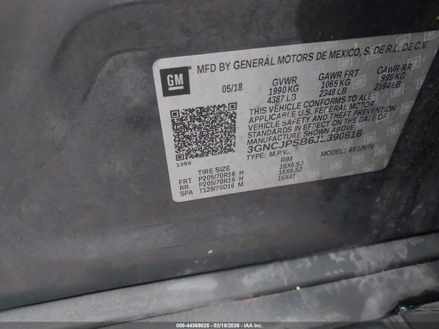 3GNCJPSB6JL390616 Chevrolet Trax Lt
