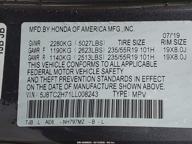 Aukcja sprzedaży 2020 Acura Rdx Advance Package, vin: 5J8TC2H71LL008243, numer aukcji: 44369028