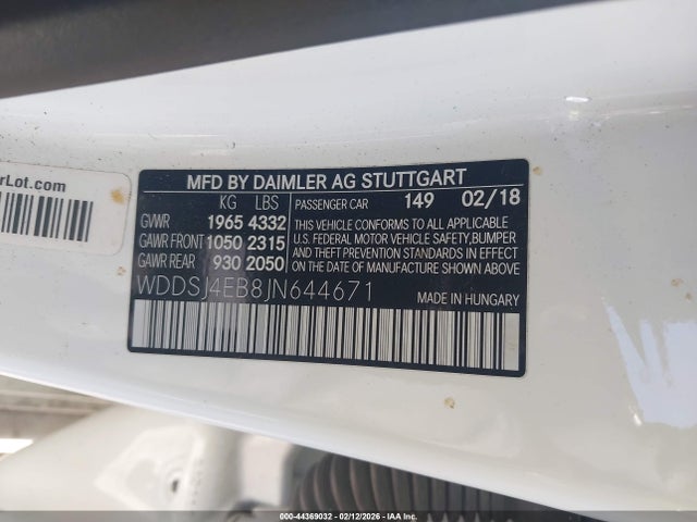 Продаж на аукціоні авто 2018 Mercedes-benz Cla 250, vin: WDDSJ4EB8JN644671, номер лоту: 44369032