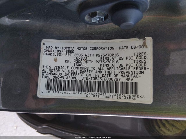 2001 TOYOTA LAND CRUISER JTEHT05J512000797 Photo 8