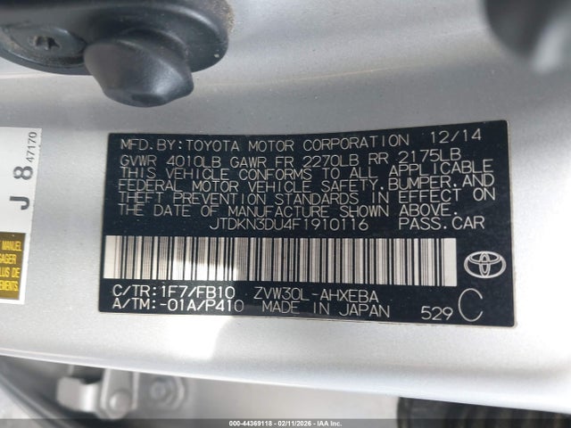 Toyota Prius Two 2015 JTDKN3DU4F1910116 Image 9