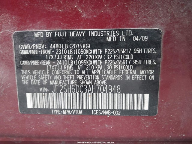 Aukcja sprzedaży 2010 Subaru Forester 2.5x Limited, vin: JF2SH6DC3AH704948, numer aukcji: 44369134