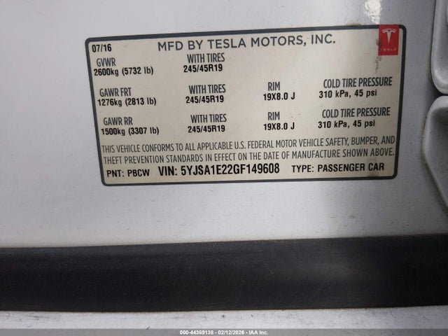 2016 TESLA MODEL S 5YJSA1E22GF149608 Photo 8