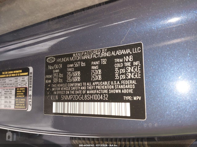 2025 Hyundai Santa Fe Sel მანქანა იყიდება აუქციონზე, vin: 5NMP2DGL8SH100432, აუქციონის ნომერი: 44369162