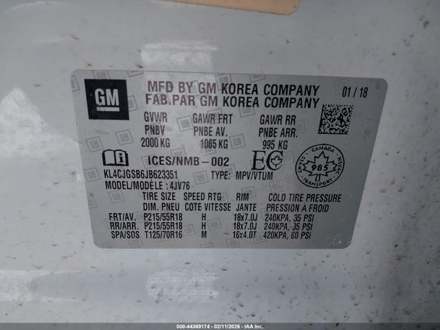 Продаж на аукціоні авто 2018 Buick Encore Essence, vin: KL4CJGSB6JB623351, номер лоту: 44369174