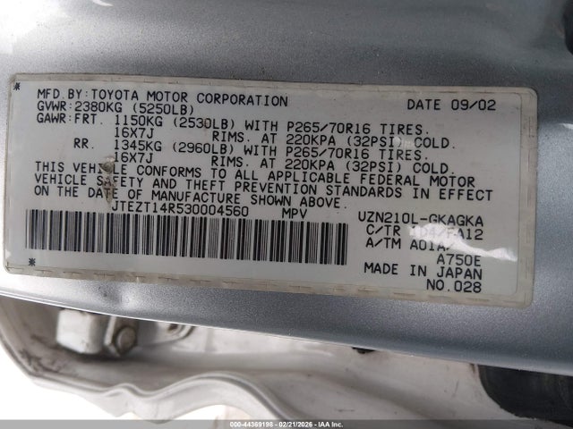 2003 TOYOTA 4RUNNER JTEZT14R530004560 Photo 8