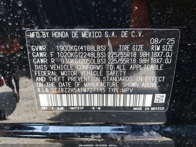 3CZRZ2H54TM727145 Honda Hr-v Awd Sport